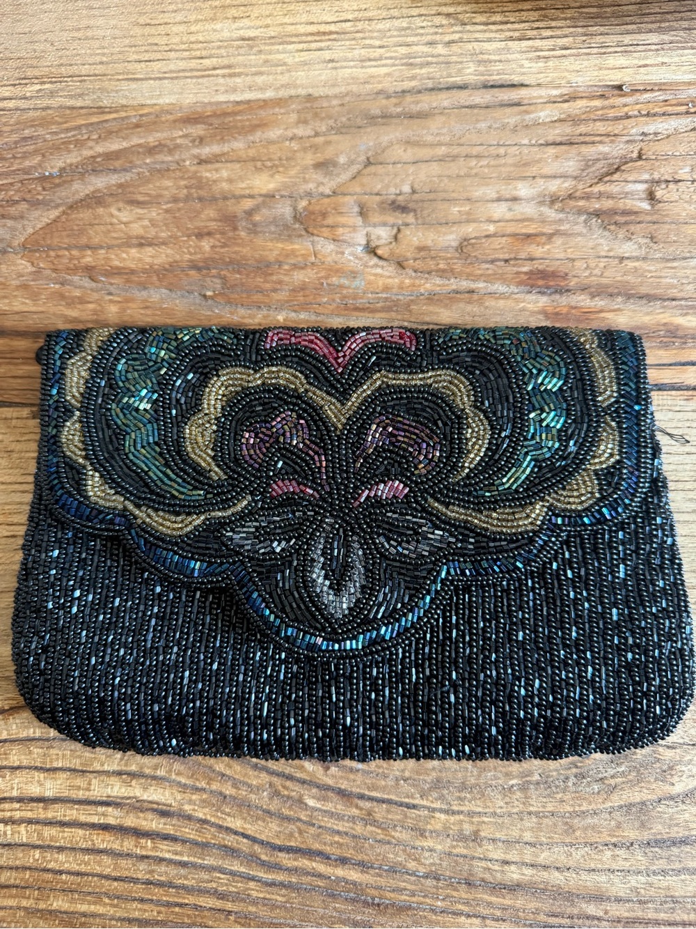 Mervyns Vintage Black Evening Bag Multicolor Accents